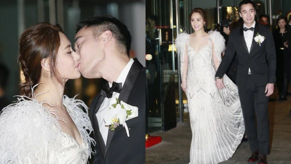 阿嬌、「醫界王陽明」賴弘國香港甜蜜大婚!新娘低胸羽毛婚紗性感現身,小倆口熱吻閃翻全場