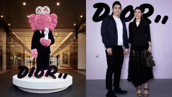 又有新的打卡點啦！高四米、由一萬朵擬真牡丹與玫瑰打造的藝術裝置「KAWS BFF」，為台北Dior Men Pop-Up Store揭開序幕！