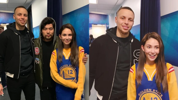 昆凌見偶像害羞同框！站在柯瑞191cm旁小鳥依人，老公周杰倫吃醋合照硬卡中間