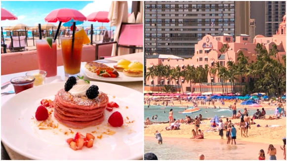 Waikīkī海灘獨一粉紅珍珠 Surf Lanai人氣櫻花粉鬆餅 坐擁粉紅陽傘陽光海浪沙灘浪漫破表