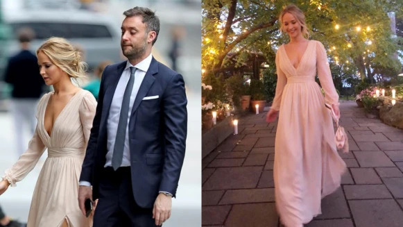 離婚禮不遠啦!珍妮佛勞倫斯紐約低調舉行訂婚派對,低胸洋裝絕美現身