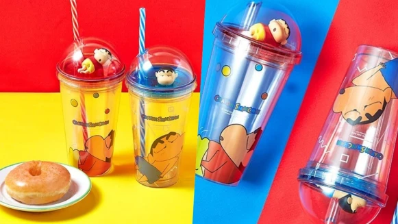 抓屁屁的小新太可愛！Krispy Kreme 推出「蠟筆小新環保杯」兩款，讓人選擇困難症發作