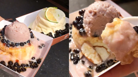 夜市也能吃到舒芙蕾！日式厚鬆餅「王子神谷」推出綿密芋頭口味，還有芋頭牛奶新登場