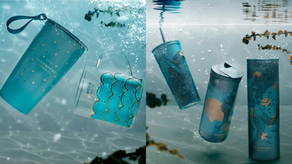仙氣爆表！新加坡星巴克推「美人魚系列」周邊商品，海洋藍搭配金色隨行杯、皇冠馬克杯每個都想收