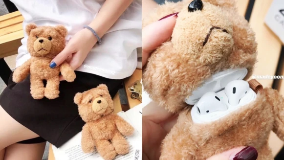 可愛到失心瘋！整隻「泰迪熊AirPods保護套」宛如帶熊熊出門玩，快許願當聖誕節禮物～