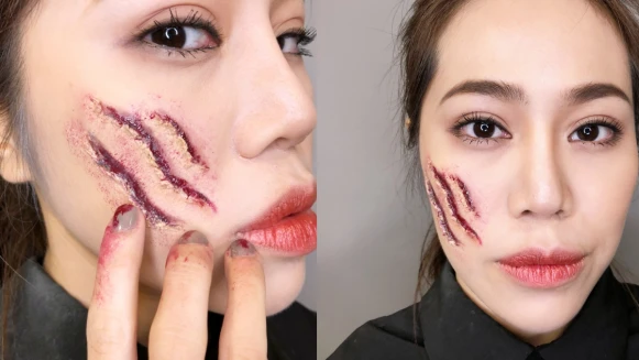 最簡單的萬聖節化妝教學！「超逼真貓抓疤痕」必學，用手邊的唇蜜、口紅膠就能搞定，再手殘也會畫