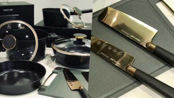 耐用富林NEOFLAM 與家樂福推出《大貴鏃》獨家加購，玫瑰金搭配皮革質感的時尚鍋具組