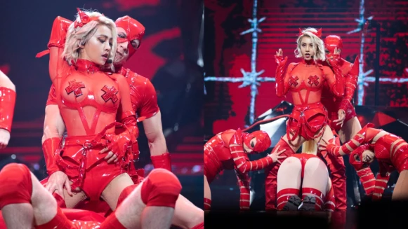 Jolin蔡依林太辣了!演唱會身穿紅色馬甲、薄紗秀美胸,與男舞者「床戰」調情令人臉紅心跳