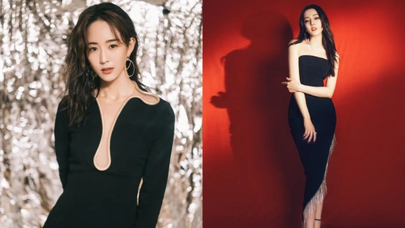 小黑禮服心機剪裁大PK！張鈞甯深U領挖到高腰炫美胸 迪麗熱巴斜裁裙襬大露鉛筆腿