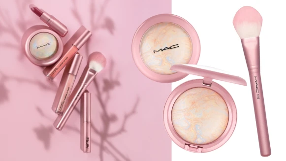 M.A.C春櫻漫舞彩妝系列爆美，子彈唇膏、妝前唇霜通通換上霧面櫻花粉包裝，活力水噴霧還有櫻花香！