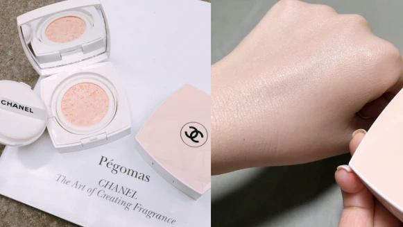 香奈兒美白季才有的珍珠光感氣墊粉餅，搭配粉紅色打亮露，一抹綻放超粉嫩玫瑰仙女光