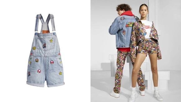 把超級瑪利歐穿上身！LEVI’S再推Super Mario聯名系列，這件布章吊帶短褲絕對要入手