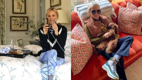 設計師Tory Burch防疫改採居家辦公！素顏、床上吃早餐、抱狗寶貝飛高高，在家上班超愜意～