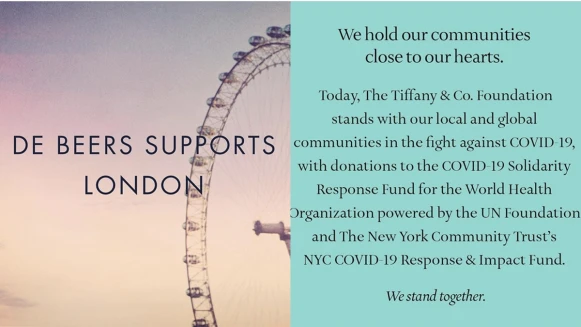 愛和互助是新冠肺炎疫情解方！BVLGARI、Tiffany &amp; Co.、De Beers、Oris、Fred...群起響應防疫