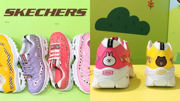 SkechersＸLine Friends超可愛！熊大、兔兔、莎莉在糖果色老爹鞋後跟，對你萌笑～