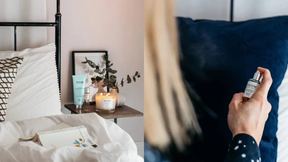 NEOM 2020全新氣息靜心舒眠系列，完美結合洋甘菊、伊蘭伊蘭與雪松，像睡在森林般的沈靜，迎來一覺好眠 