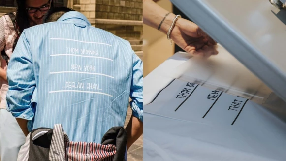 Thom Browne獨家推出客製壓印服務，每一件都是Thom Browne先生的手寫字跡