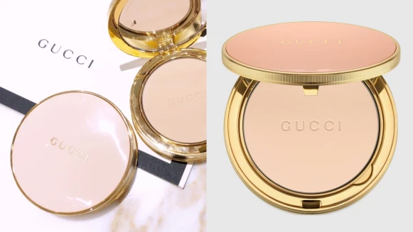 GUCCI 超夢幻粉餅台灣開賣！石英粉紅外盒配上鑲金邊框，真的美炸