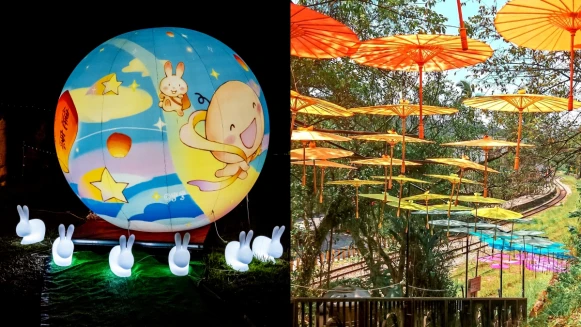新北「月亮公園」5大光藝術美呆！巨大Q版月球、百支粉彩小傘步道點亮山城，重溫礦場輝煌時光
