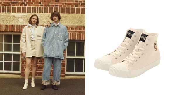 GU攜手權志龍愛穿的運動品牌Kappa打造聯名系列，這雙背靠背帆布鞋居然不用千元