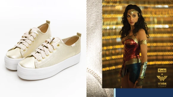 Keds經典小白鞋加了4公分厚底設計！攜手神力女超人推出奢華金限量聯名鞋履