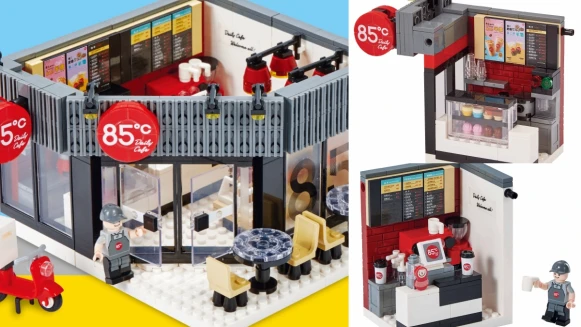 最迷你門市！85℃推出縮小版的門市積木，從蛋糕區、收銀台，還有外送摩托車，每個細節都神還原