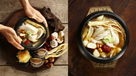 正宗韓式雞湯來了！尹道勲論峴參雞湯首登台，以莞島郡鮑魚、去骨雞腿搭配濃郁湯頭只需微波秒上桌