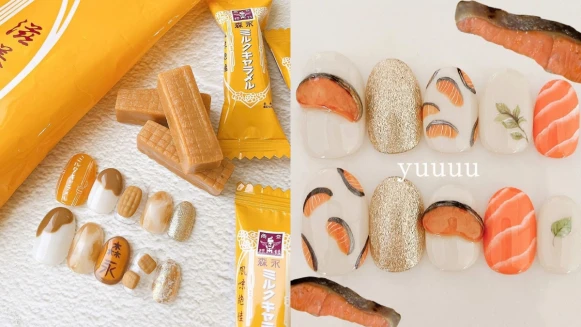 超狂IG食物系美甲師！把森永牛奶糖、M&amp;M&#039;s巧克力，甚至鮭魚壽司、蛋包飯放到指甲上都美得好合理