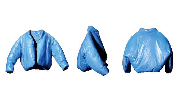 Yeezy Gap首波單品上架了！寶藍色亮面外套，肯爺上週已搶先穿出門