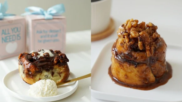 肉桂捲新名單！IG手作甜點店《Sweet Percent百分之甜》推出「焦糖核桃」與「香草奶醬」口味，粉藍色包裝夢幻登場