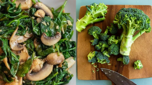 蒜蓉綠花椰菜/菠菜涼拌秀珍菇/蘆筍清炒蝦仁，這3道低脂料理含有豐富葉酸，女人要多吃！