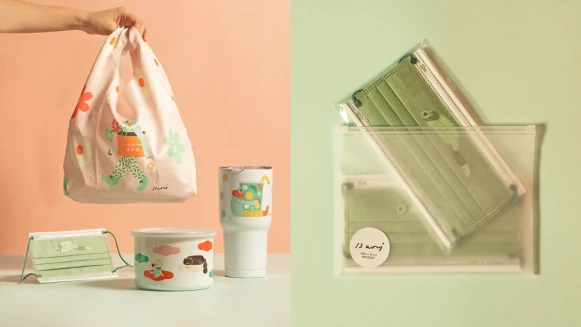 台中金典綠園道X插畫家包大山獨家聯名！超Q熊超人抹茶綠口罩、粉紅環保袋都想收