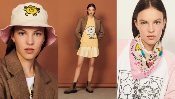 Sandro x Mr. Men and Little Miss 創意聯名，充滿童趣的多彩角色單品，秋冬必備漁夫帽、絲巾、針織衫搭配技巧解析