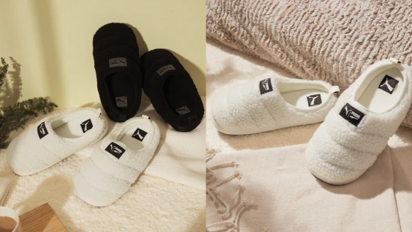Puma推出奶油白、霧面黑SCUFF毛絨拖鞋，全面包覆設計讓雙腳不再冰冷