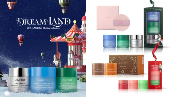 蘭芝2021聖誕期間限定的巧克力、焦糖唇膜太可口，回櫃還有按摩與韓式修眉服務