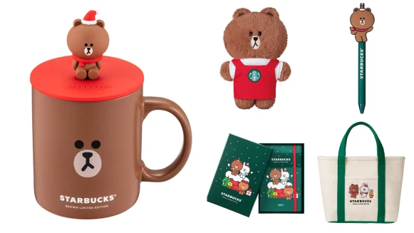 星巴克和LINE FRIENDS聯名啦！除了聖誕杯，還有紅圍裙熊大玩偶實在太萌
