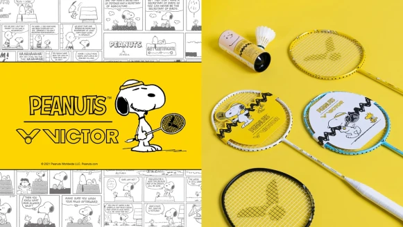 小戴御用羽球品牌Victor找上Snoopy推出超萌球拍，還有羽球鞋、後背包、連帽TEE