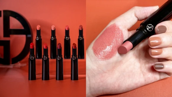 Giorgio Armani奢華絲緞訂製唇膏,細黑管外型+水滴切面,一抹極度顯色超吸睛