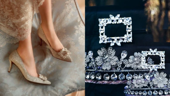Roger Vivier婚鞋首選花鑽系列專屬訂製服務登台，迷霧藍、花呢灰…晚宴包也能客製