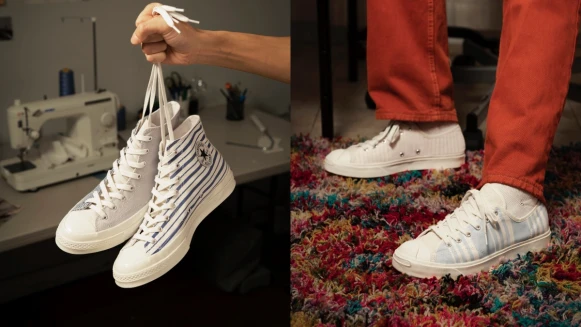 Converse攜手英國古著老牌Beyond Retro打造紅白、藍白條紋帆布鞋