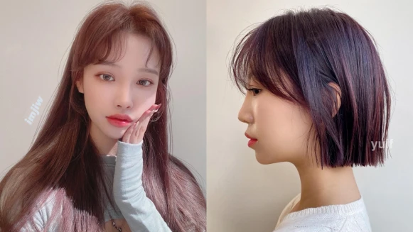 2024春夏髮色推薦:低調顯白的紫心棕染髮,陽光灑下帶點粉少女感十足!