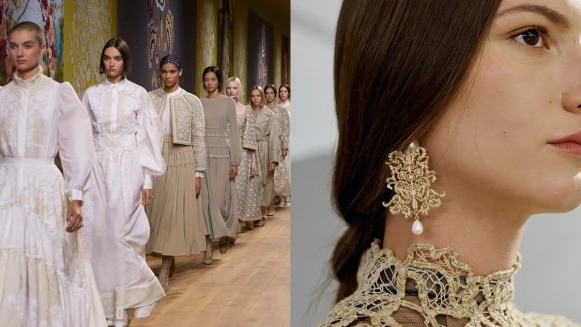 Dior 2022秋冬高訂大秀女神降臨：雪紡連身裙、刺繡珍珠耳環、串珠戒指...從頭到腳滿是仙氣