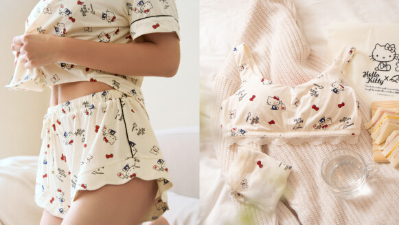 首度跨界Hello Kitty推出晚安推推、居家睡衣、花瓣睡褲，又萌又性感