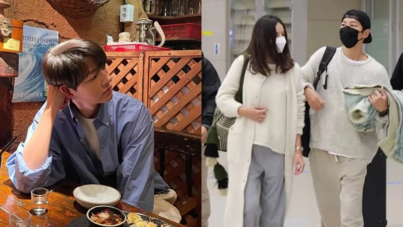 宋仲基和女友並肩的機場時尚偷放閃，溫柔米色系情侶裝、都愛背這個包