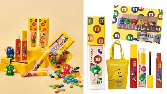 媚比琳攜手M&amp;M’S巧克力推出聯名彩妝，6色眼影盤可愛爆棚，周邊還有托特包與繽紛襪子