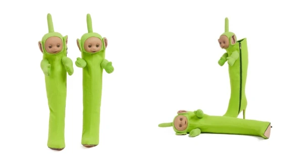 紐約設計師品牌找天線寶寶聯名打造螢光綠迪西長靴，安海瑟薇搶先穿上