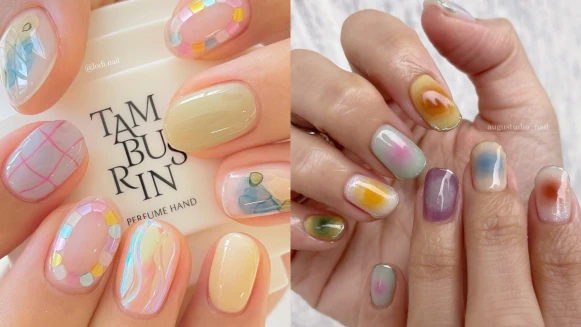 2023春夏馬卡龍美甲10款推薦,跳色腮紅、撞色暈染⋯讓指尖春意盎然!