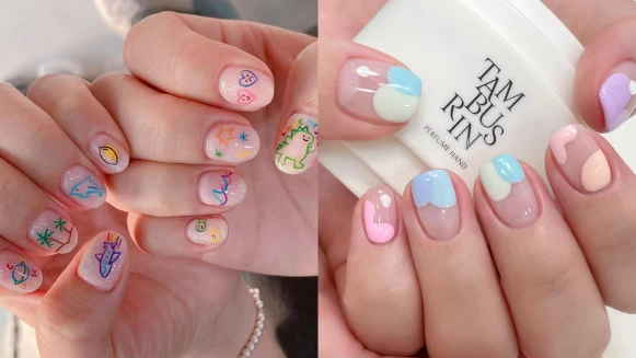 2023柔和塗鴉風美甲15款推薦!清新配色x隨性畫作感,不挑風格都能駕馭