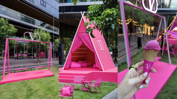 Valentino PP粉野營區降臨台北信義區！芭比粉帳篷、盪鞦韆已經太好拍，還有義式冰淇淋能吃！