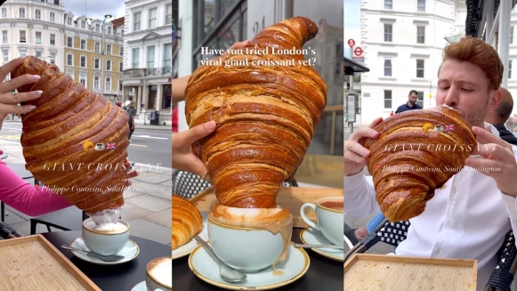 倫敦巨型可頌洗版IG！XXL超大尺寸網友瘋朝聖，雙手捧著吃超過癮